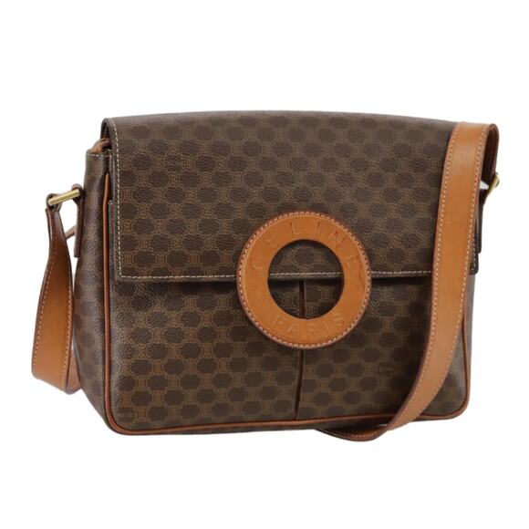 CELINE Macadam Canvas Shoulder Bag Pvc Leather Brown Gold - Picture 1 of 16